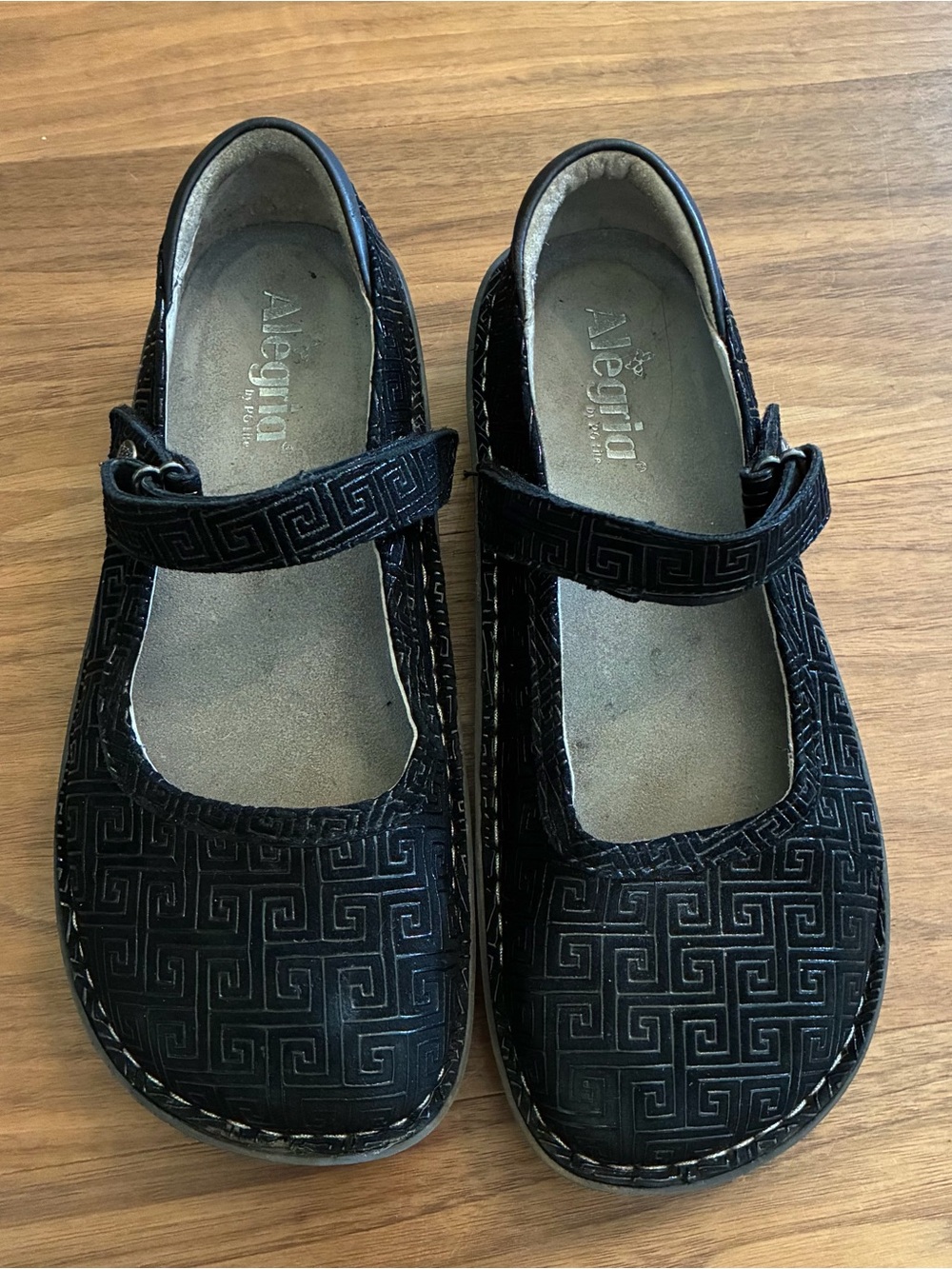 Alegria Women’s Black Patterned Mary Jane with Hook-and-Loop Strap